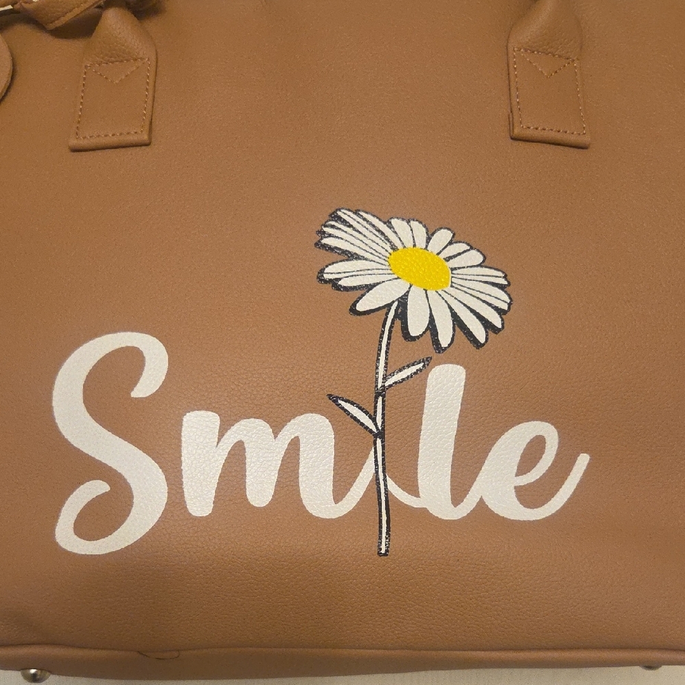 Blush pink SMILE print faux leather tote, Brand New.